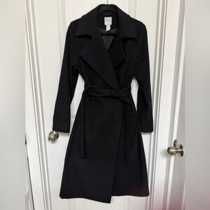 H&M Black Coat with Tie Belt